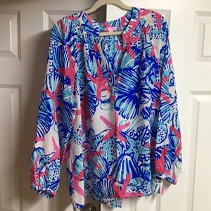 White Lilly Pulitzer Long Sleeve Blouse
